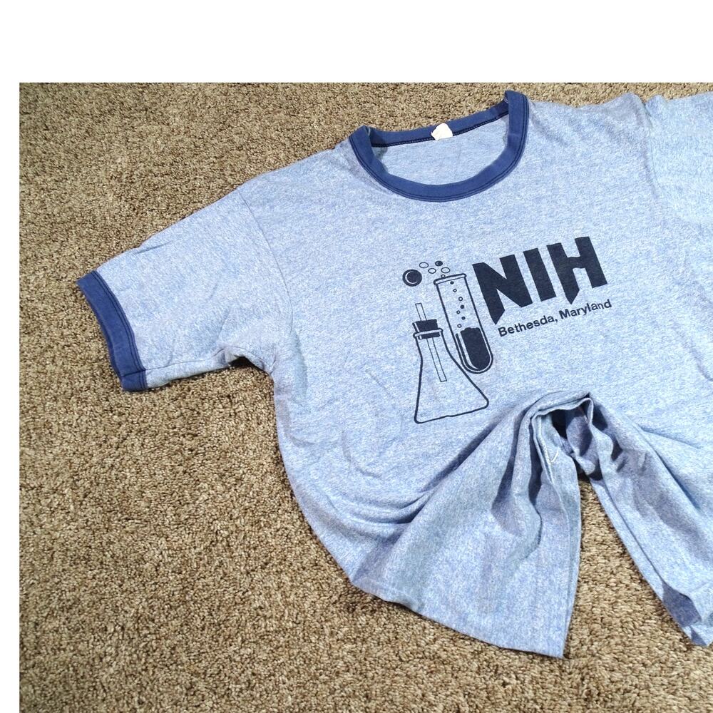 Vintage 80s NIH National Institutes Health Ringer Tee T-Shirt Single Stitch SM